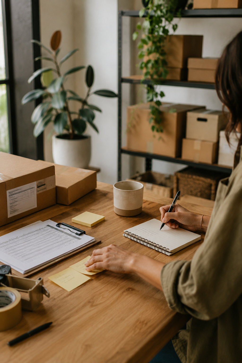 Emprendedora organizando tareas y procesos para mejorar la productividad de una pequeña empresa